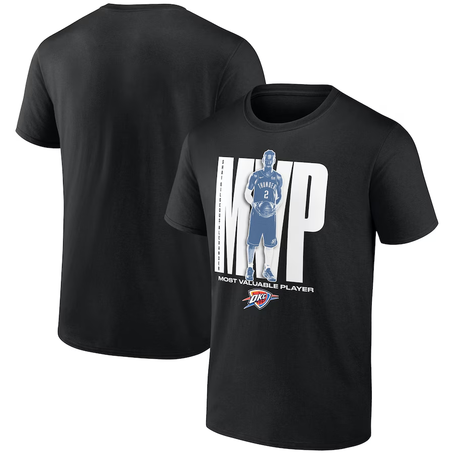 Men's Oklahoma City Thunder Heather Men's Oklahoma City Thunder #2 Shai Gilgeous-Alexander Black 2025 NBA MVP T-Shirt2025 Western Conference Champions Locker Room Big & Tall Backcourt Violation T-Shirt